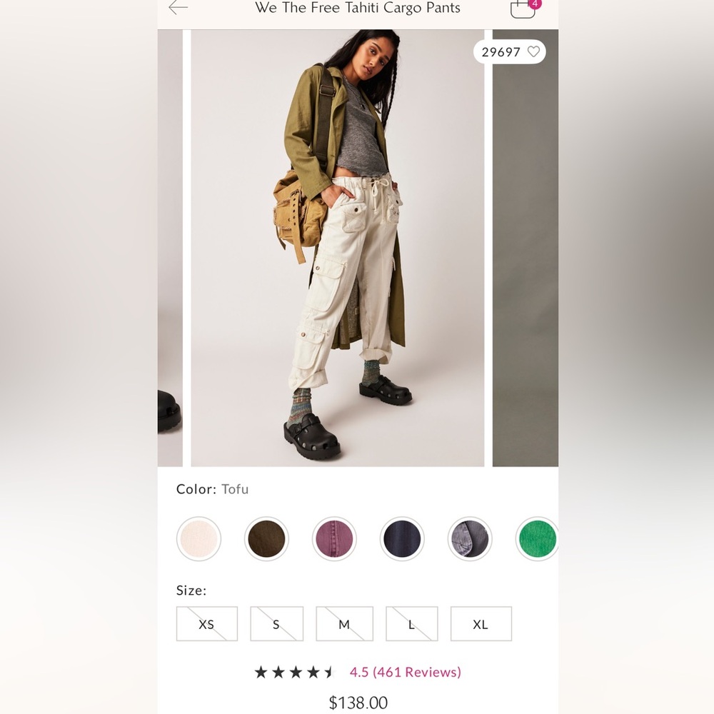 FREE PEOPLE Tahiti cargo pants in tofu